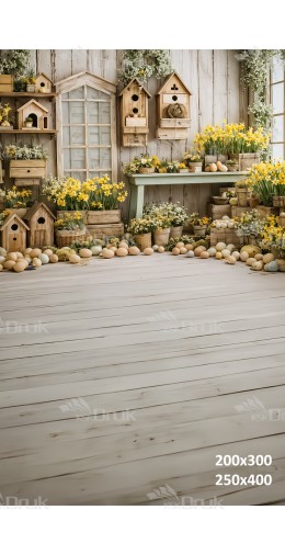 Tło fotograficzne „Rustykalna wiosenna pracownia z żonkilami” | E864